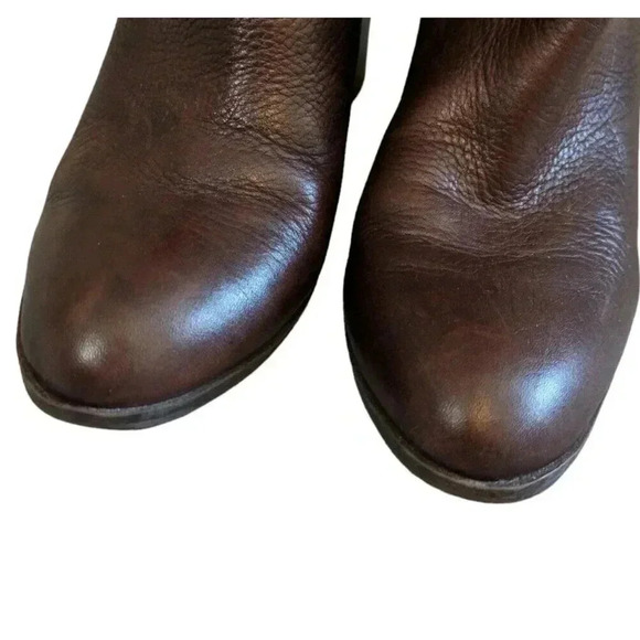 Tommy Hilfiger Dita Brown Leather Block Heel Bootie Ankle Boot Size 8.5 Gold Zip - Picture 5 of 10